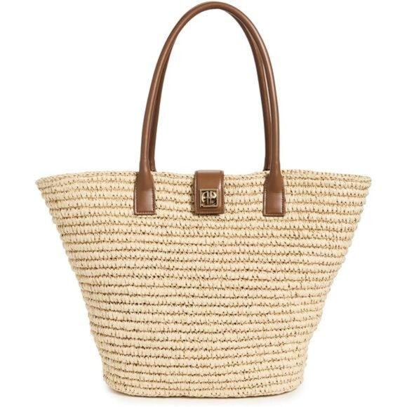 ANINE BING Lou Tote Monogram Natural With Cognac New NWT Quiet Luxury Off Duty - Picture 1 of 6
